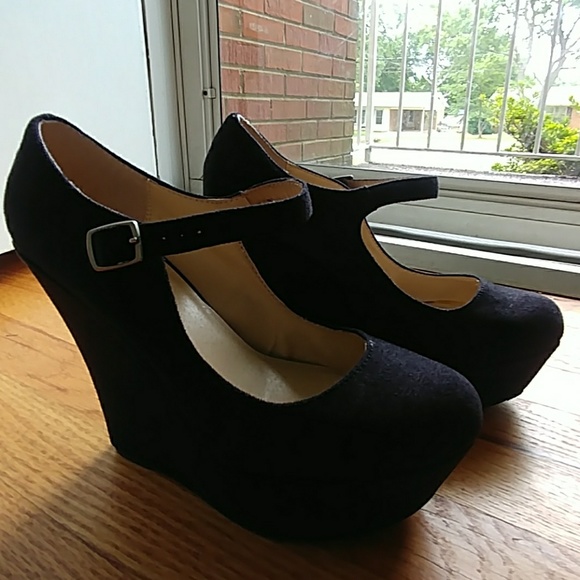 ๐๐ฅHP๐ฏ๐ SHIEKH FAUX SUEDE BLACK WEDGES SIZE 10 - Picture 4 of 8
