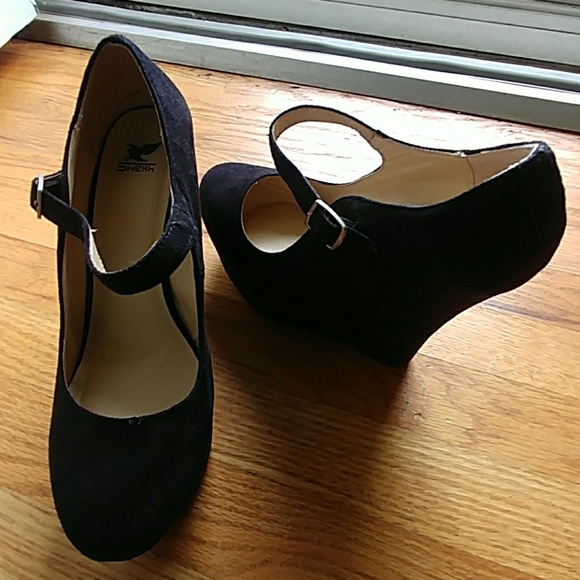 ๐๐ฅHP๐ฏ๐ SHIEKH FAUX SUEDE BLACK WEDGES SIZE 10 - Picture 6 of 8