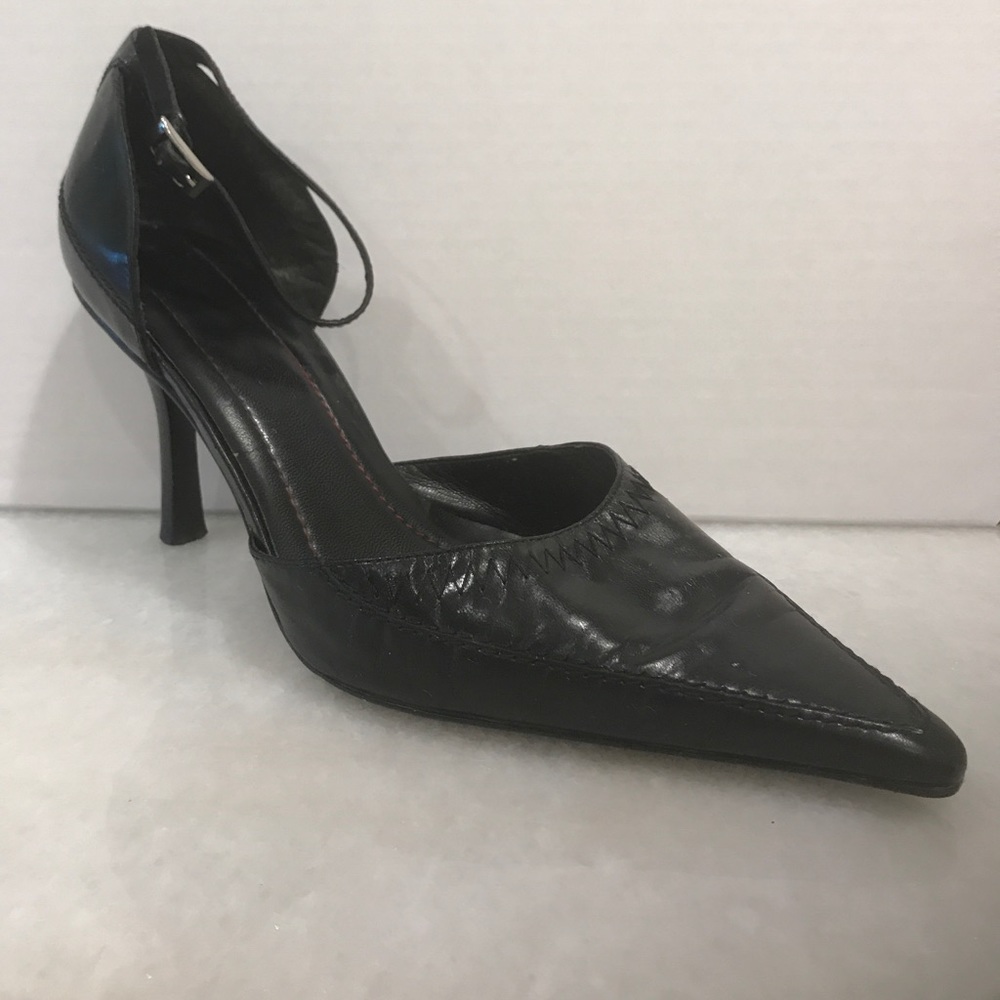 Nine West Black Leather Heels with Ankle Strap 8.5