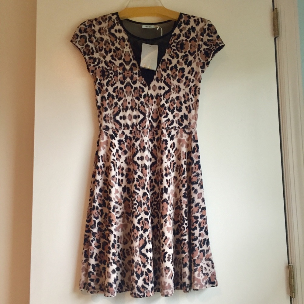 Kimchi Blue Cheetah/Black Mesh Skater Dress NWT