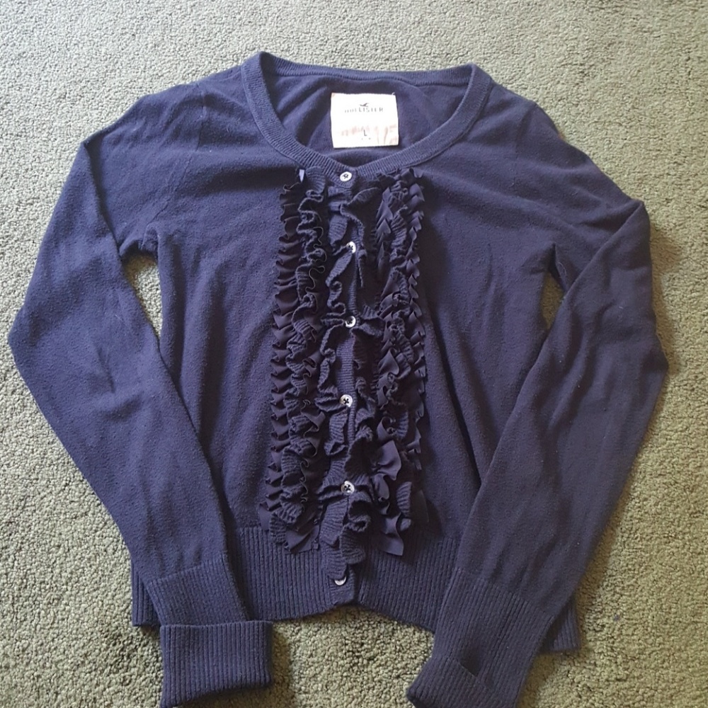 Blue Hollister sweater with ruffles