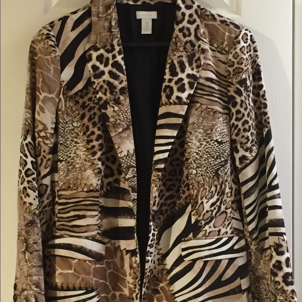 Chico's Zebra & Leopard Patch Animal Print Blazer.