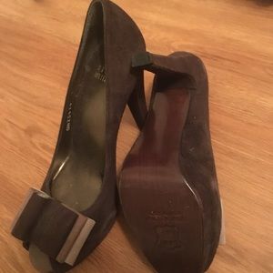 Stuart Weitzman Suede Peep Tor Heels