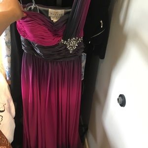 Pink and gray ombré floor length chiffon gown