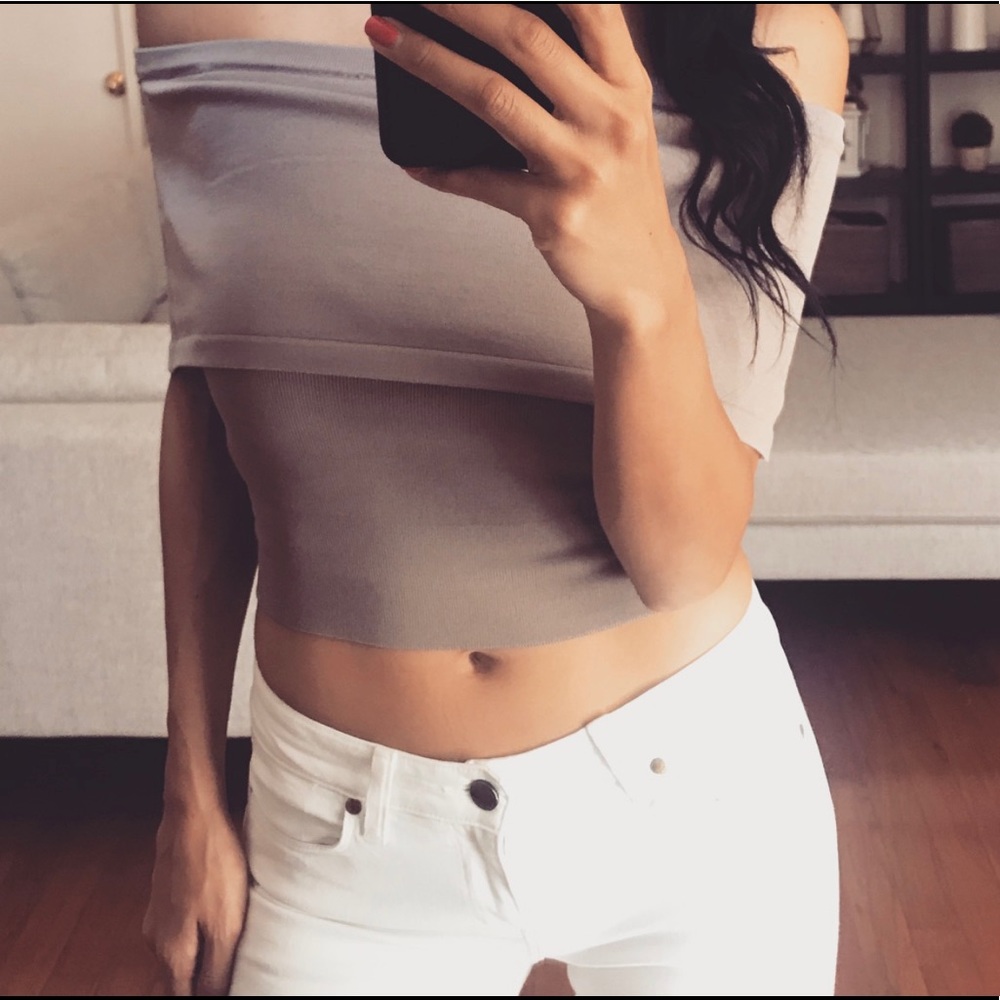 💥48 HOUR FLASH SALE💥 Taupe Off Shoulder Top - Picture 1 of 5