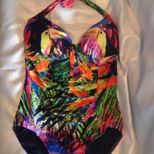NWOT Tropical backless one-piece