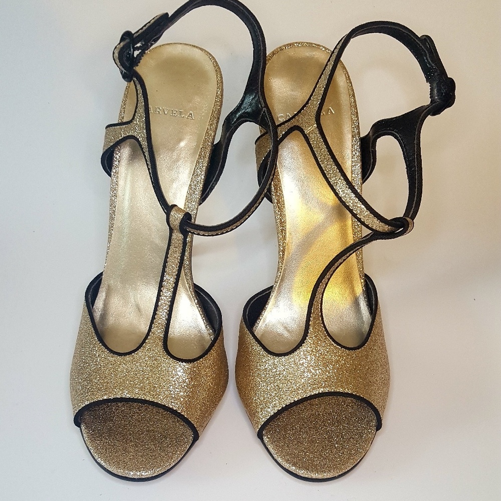 ASOS gold TStrap shoes