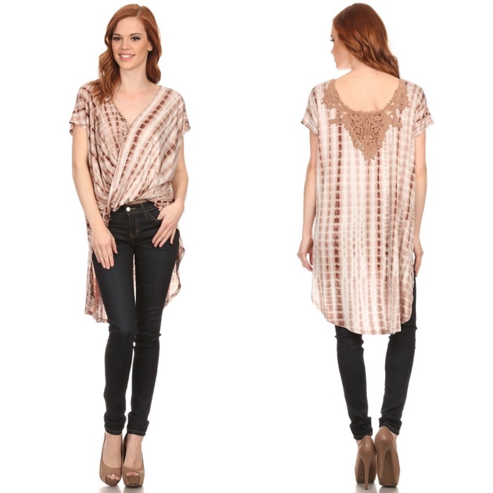 DIANA Tie Dye Hi-Lo Top - TAUPE