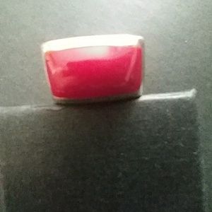 Silver ring with red resin stone