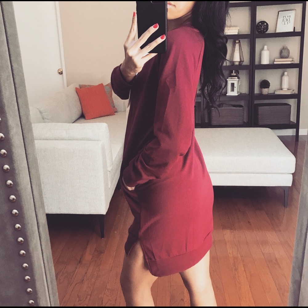 Burgundy Sweater Dress w/ Lace Up - Picture 4 of 5
