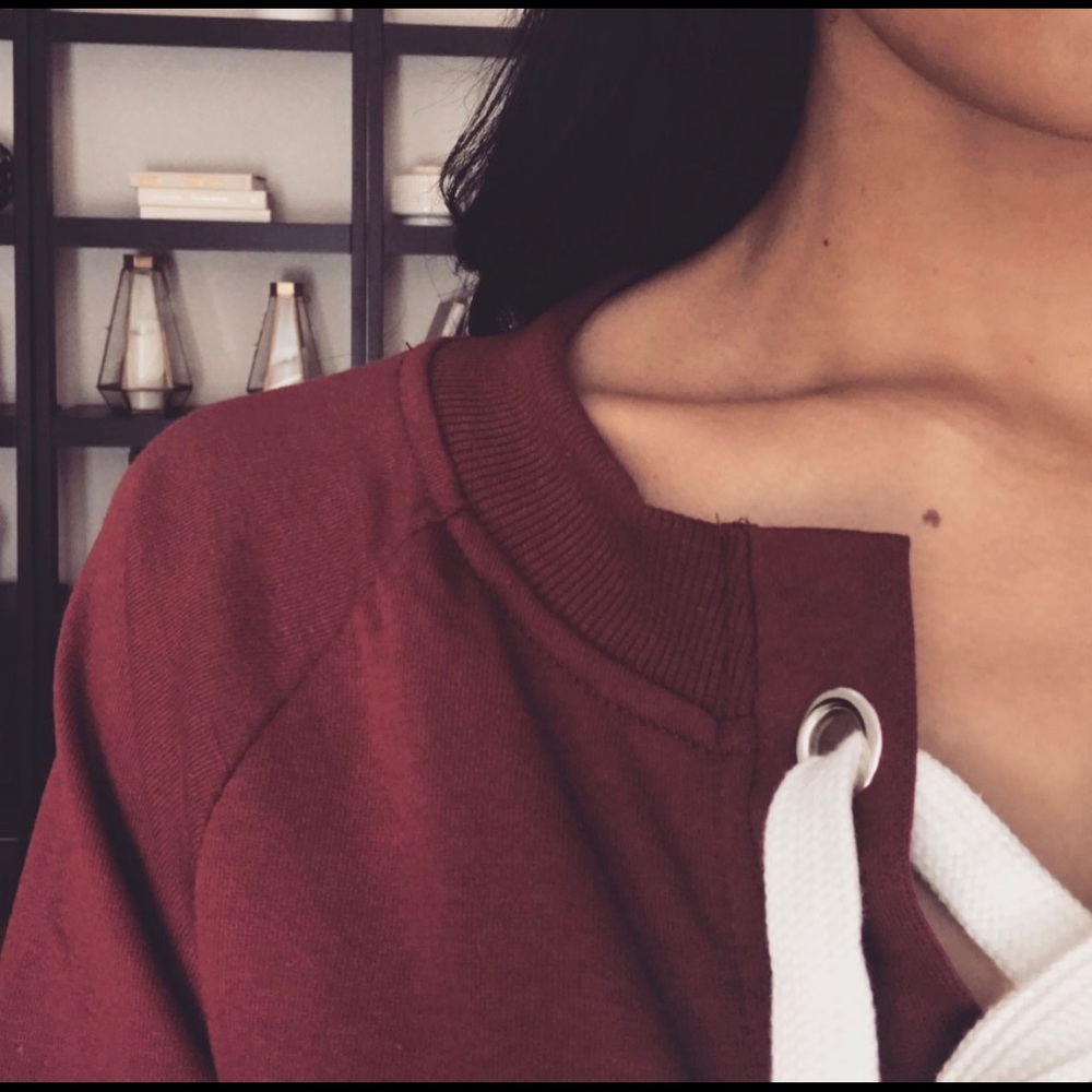 Burgundy Sweater Dress w/ Lace Up - Picture 5 of 5