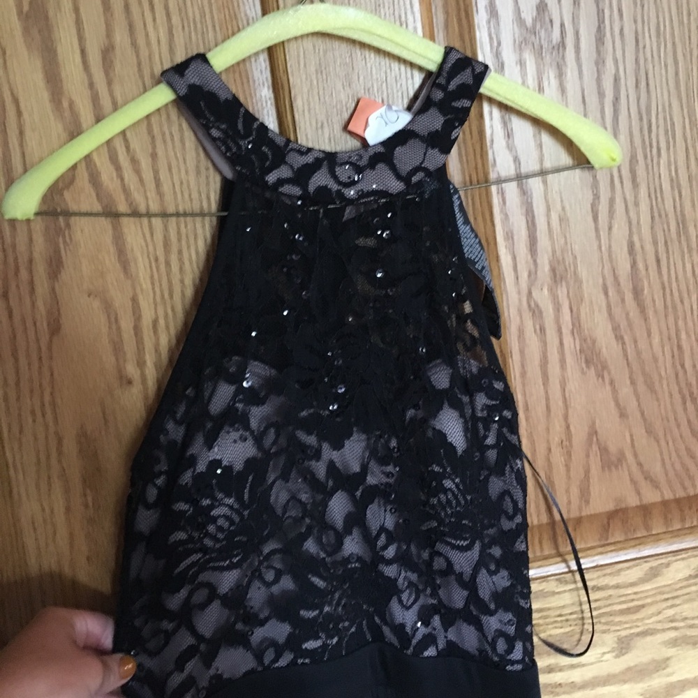 Black high neck with lace and nude underlay dress - Picture 3 of 6