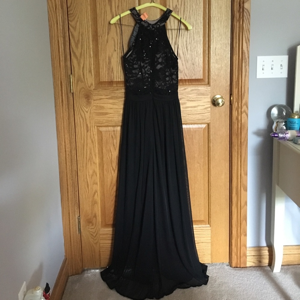 Black high neck with lace and nude underlay dress - Picture 2 of 6