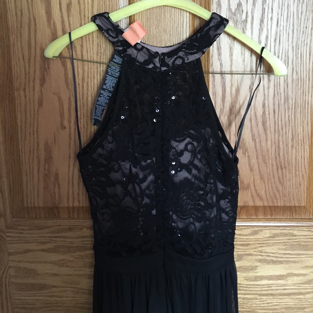 Black high neck with lace and nude underlay dress - Picture 4 of 6