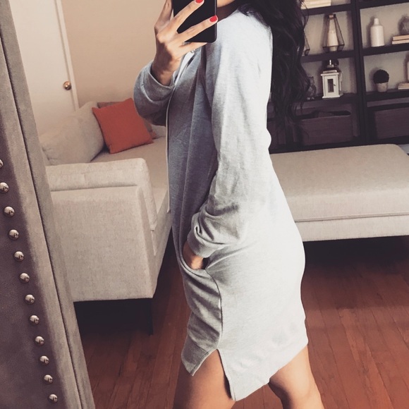 Gray Sweater Dress w/Lace Up - Picture 3 of 6