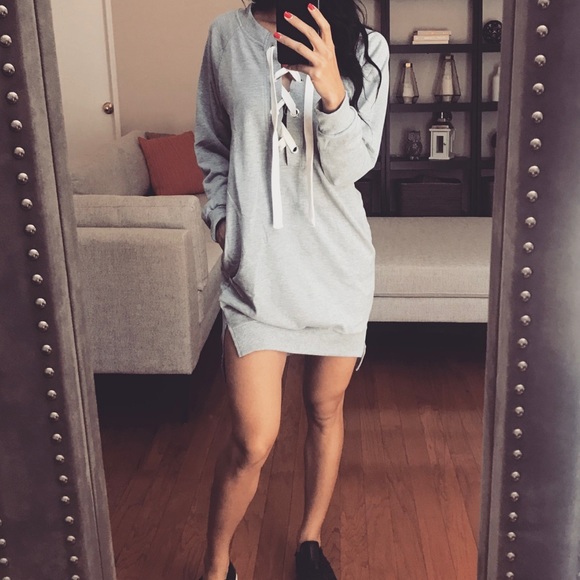 Gray Sweater Dress w/Lace Up - Picture 5 of 6