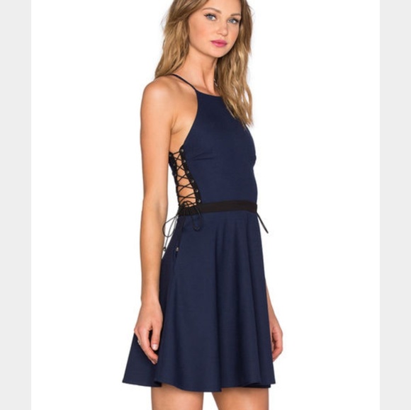 NBD Dresses & Skirts - Revolve NBD navy lace up high neck dress