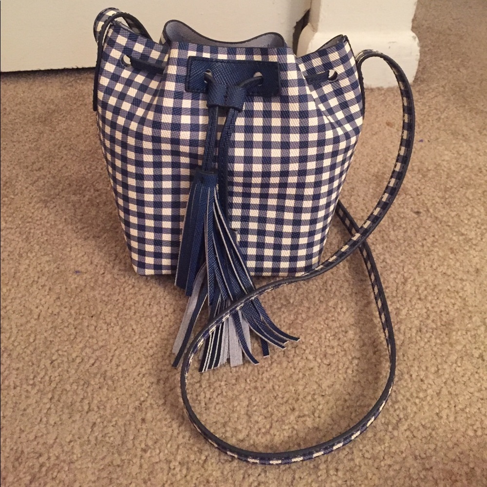 J.Crew navy gingham bucket bag - Picture 2 of 4
