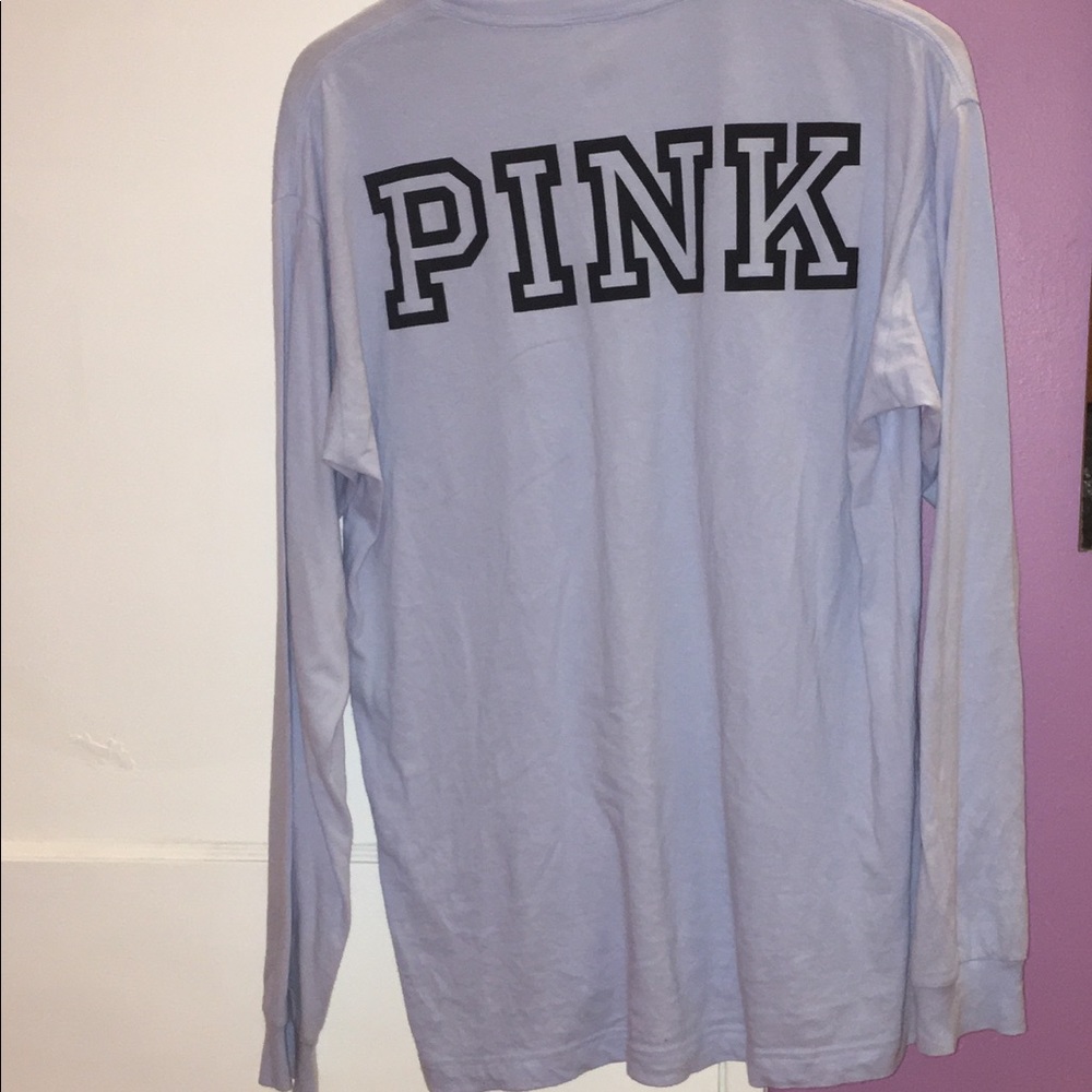 Baby blue pink VS long sleeve logo shirt