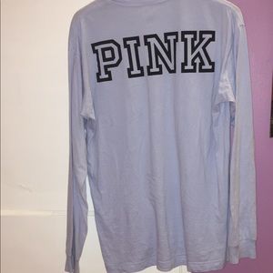 Baby blue pink VS long sleeve logo shirt