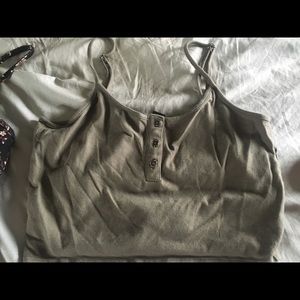 F21 Green Button Up Crop Top