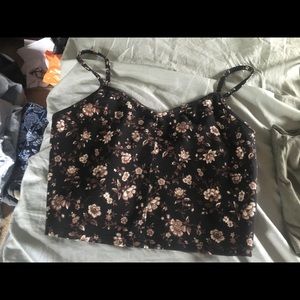 F21 Black Floral Crop Top