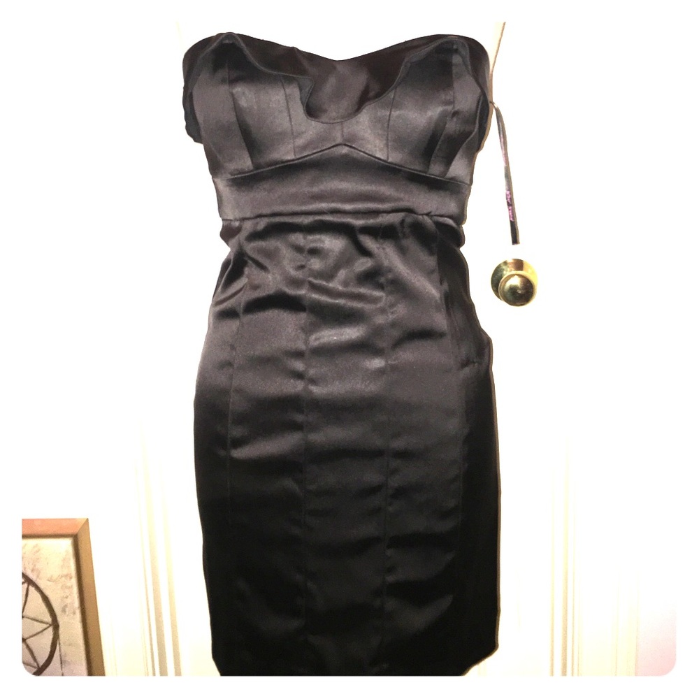 Betsey Johnson black silk strapless dress