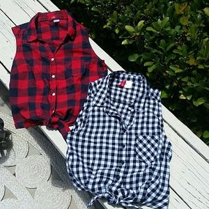 2 H&M Sleeveless Tie-Waist Shirts