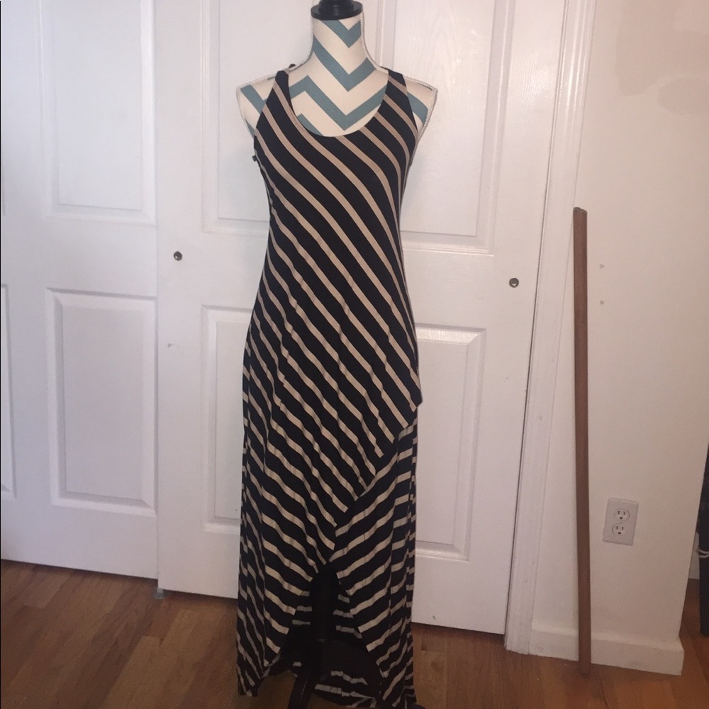 Sexy Venus Striped NWOT M/L high/low long dress!