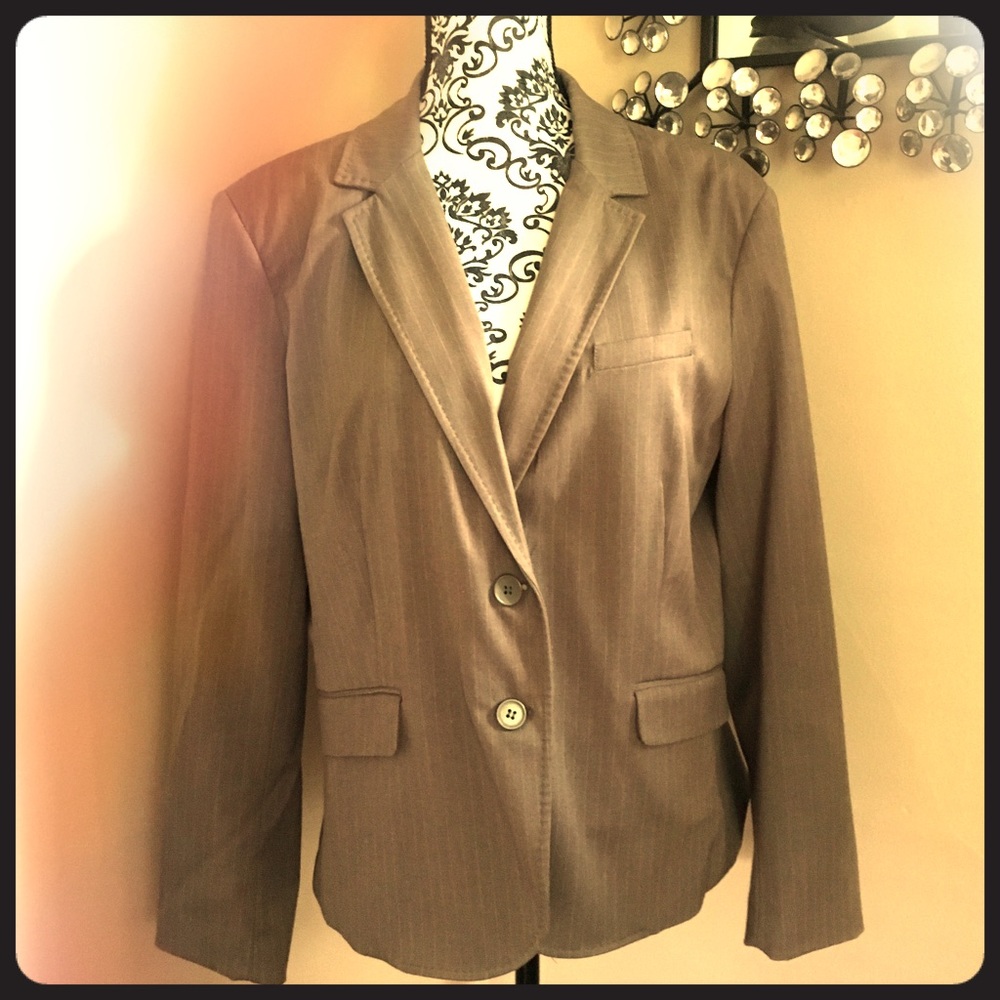 Size 16 two piece brown/tan pinstriped suit