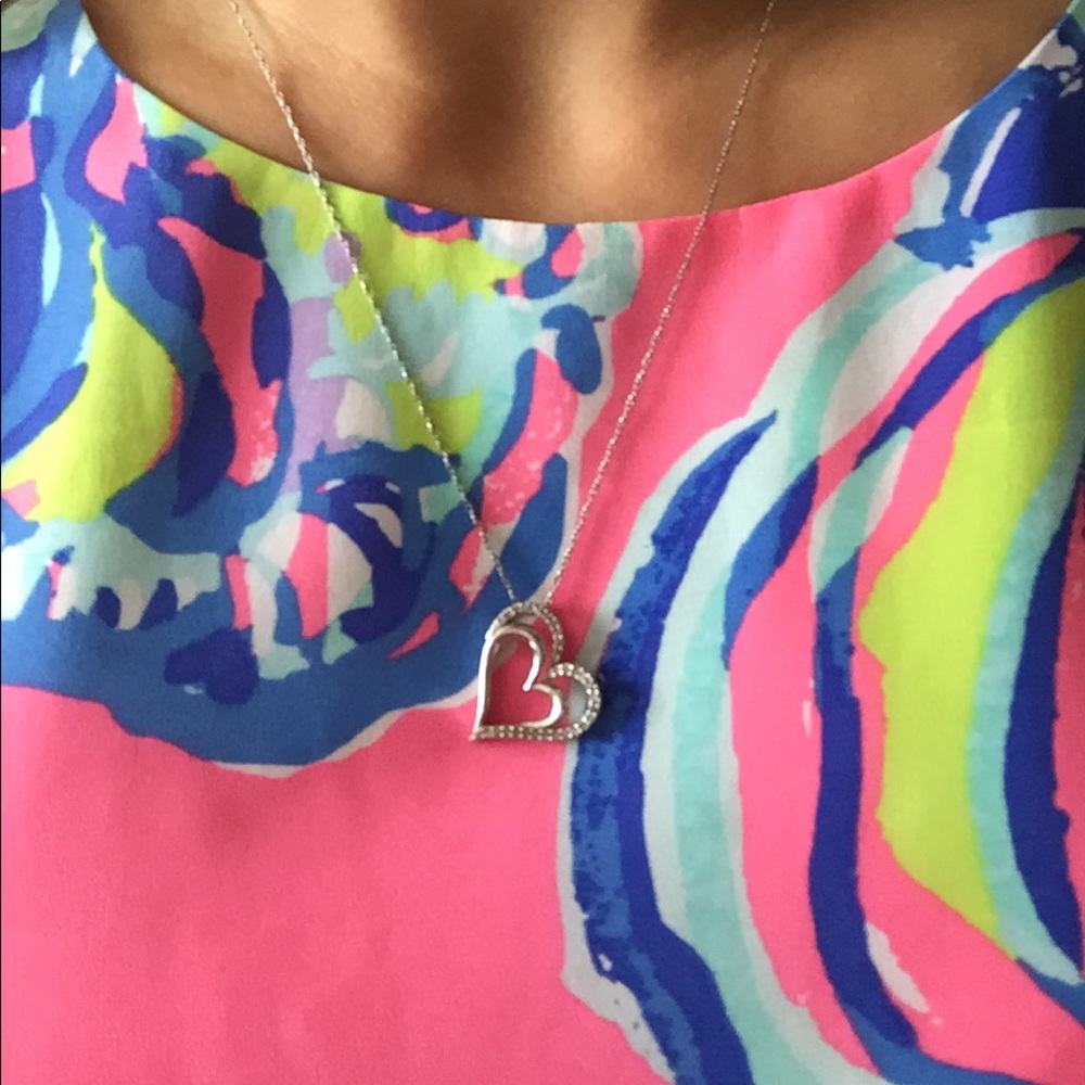 Sterling silver diamond heart necklace