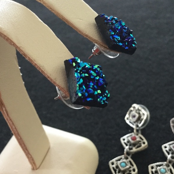 Druzy Buttons & Stone Drops Earring Bundle - Picture 2 of 4