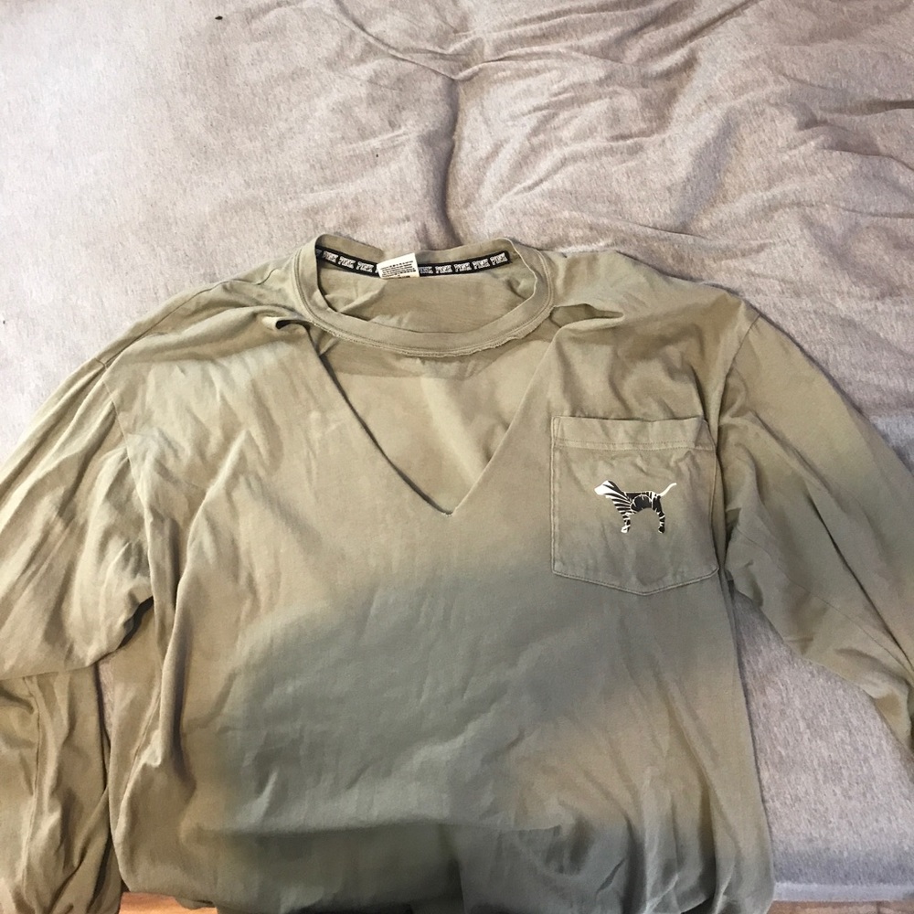 GREEN DEEP V  LONG SLEEVE CAMPUS TEE