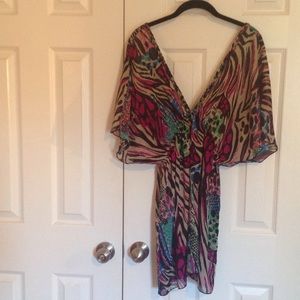 Sheer colorful multi pattern coverup