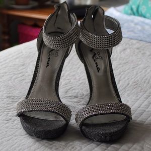 Silver Ankle Strap Heels Size 7.5