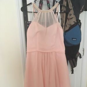 Blush pink david bridal bridesmaid cocktail dress