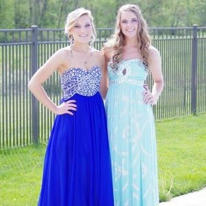 strapless royal blue prom dress