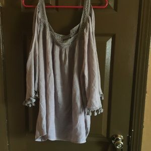 crochet trim open shoulder blouse