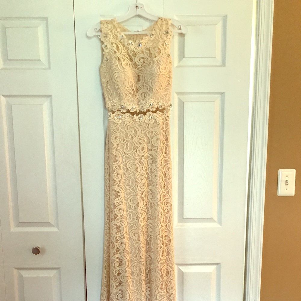 Beautiful lace and jeweled formal dress