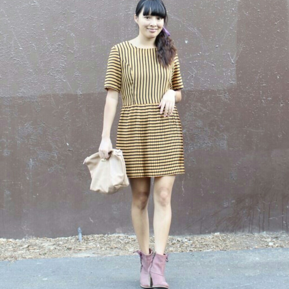 Striped pleated dress
