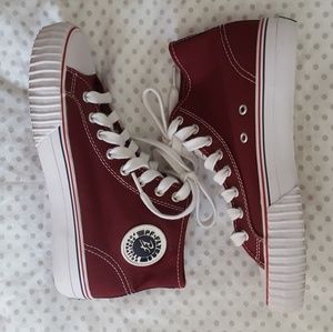Maroon high top PF Flyers
