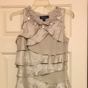 Grey and beige ruffled dress