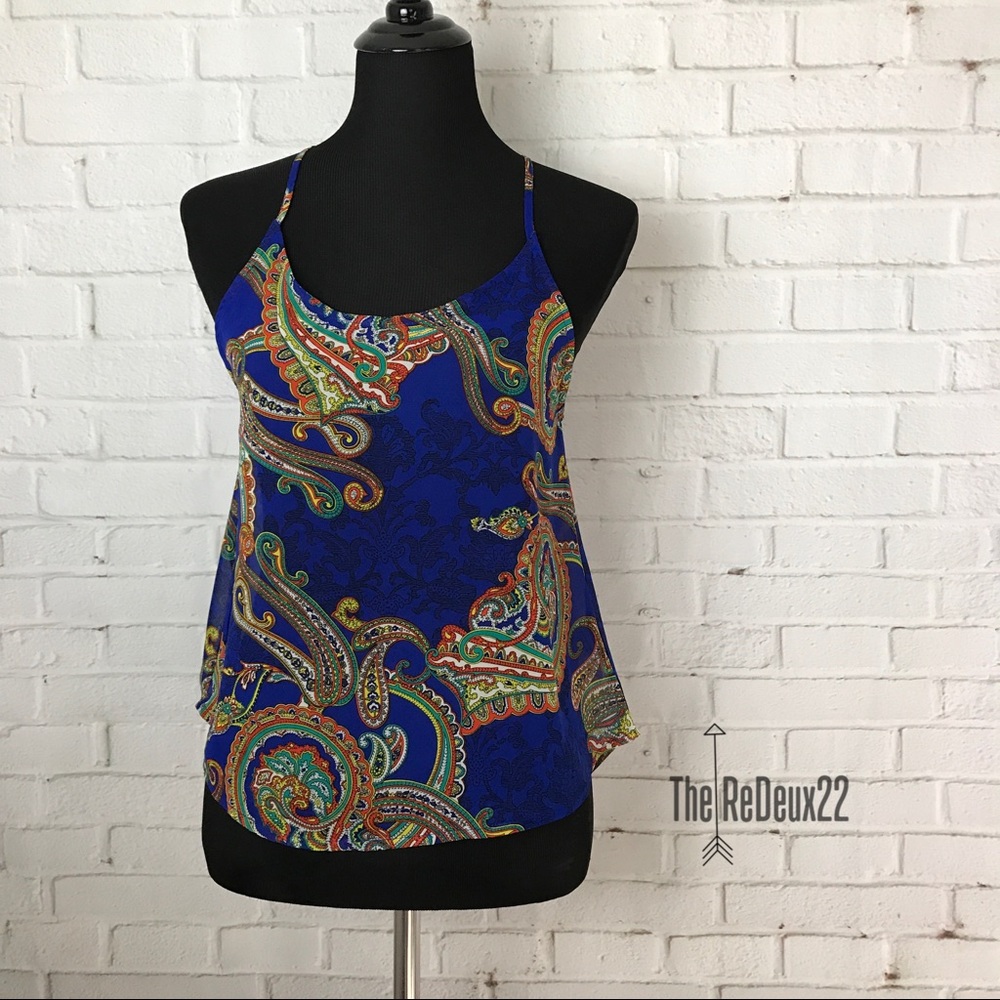 Lush Sheer Blue Paisley Print Cami Tank Top