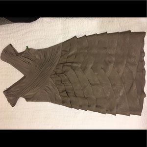 Grey cap sleeve deep v-neck dress