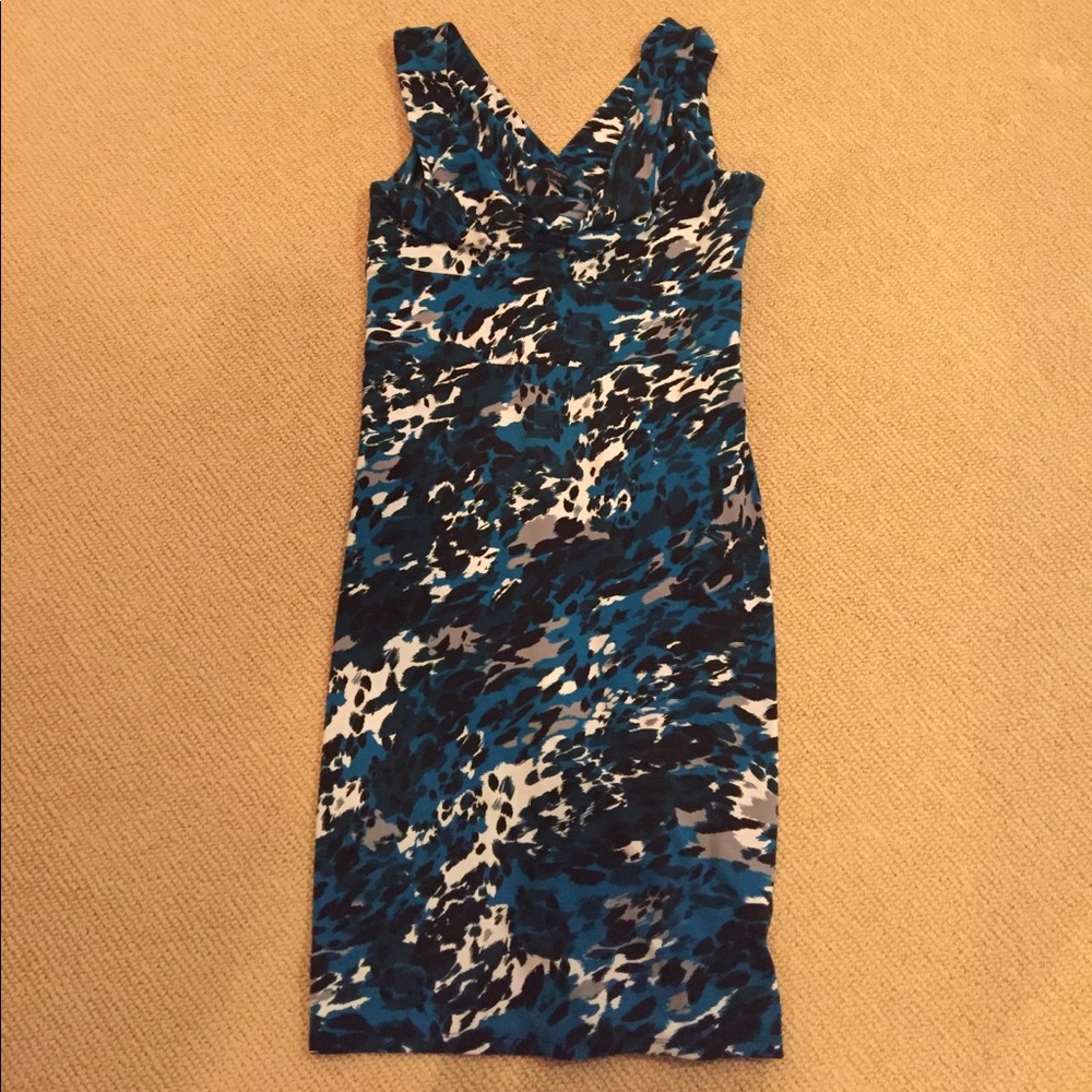 Ann Taylor blue, black, white animal print dress