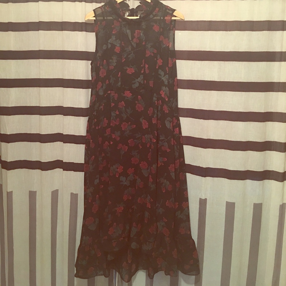 Zara rose print sheer ruffle hem dress. Size M