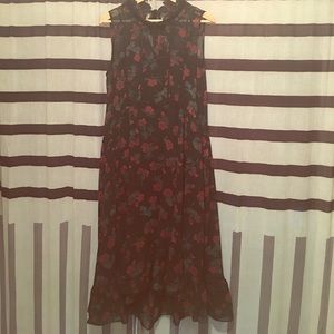 Zara rose print sheer ruffle hem dress. Size M
