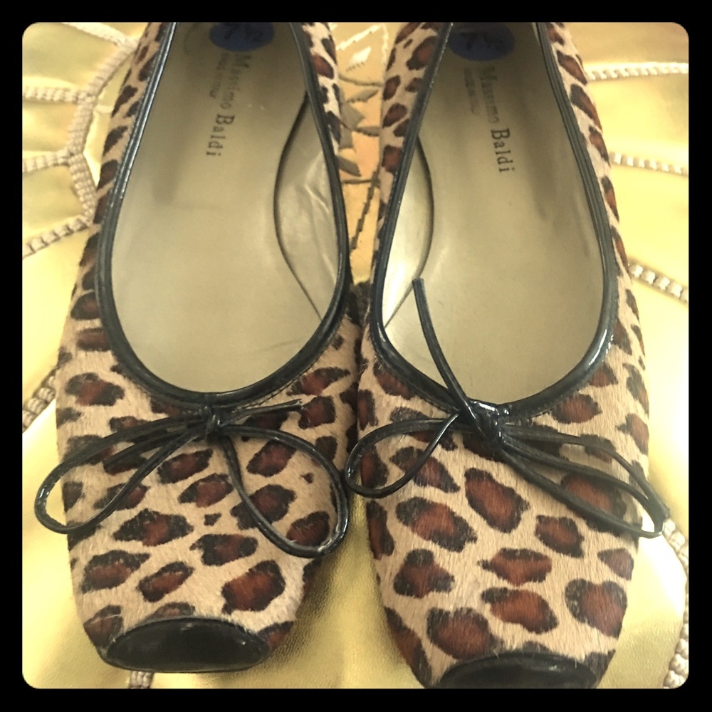 Massing Baldi calfskin leopard cheetah flats 7.5
