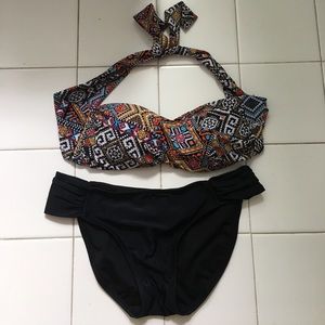 Strapless bathing suit set.