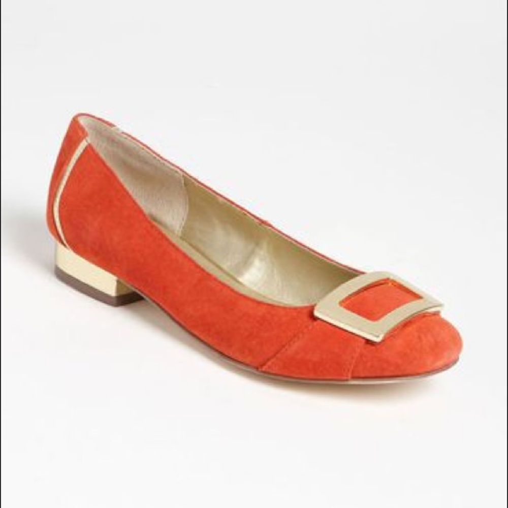 Saychelles orange suede square toe flats
